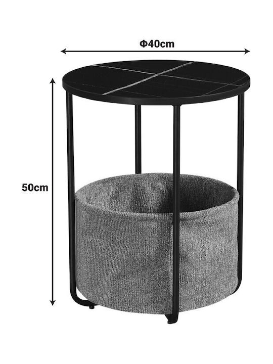 Round Side Table Wooden Black Marble L40xW40xH50cm.