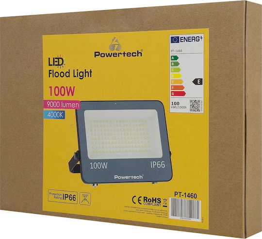 Powertech Waterproof LED Floodlight 100W Natural White 4000K IP66