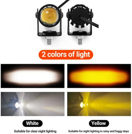 Set Mini Waterproof Motorcycle Projector Lights 12v-24v Ip65 2 Lighting Shades Cool White Yellow On On Off Switch Lh-0182 Black