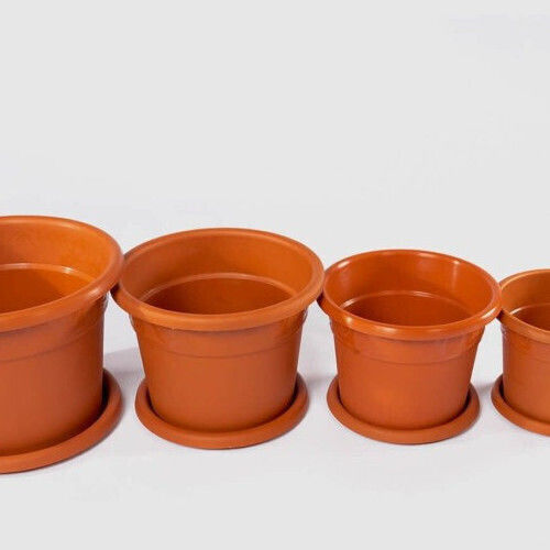 Tavă rotundă pentru ghivece, model plastic maro, 25×20 cm
