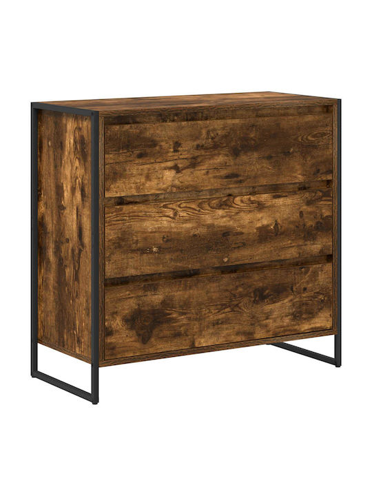 Wooden & Metallic Chest of Drawers Smoked Oak 79x36x75.5cm