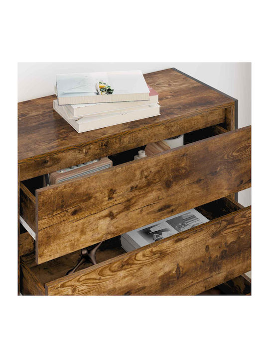 Wooden & Metallic Chest of Drawers Smoked Oak 79x36x75.5cm