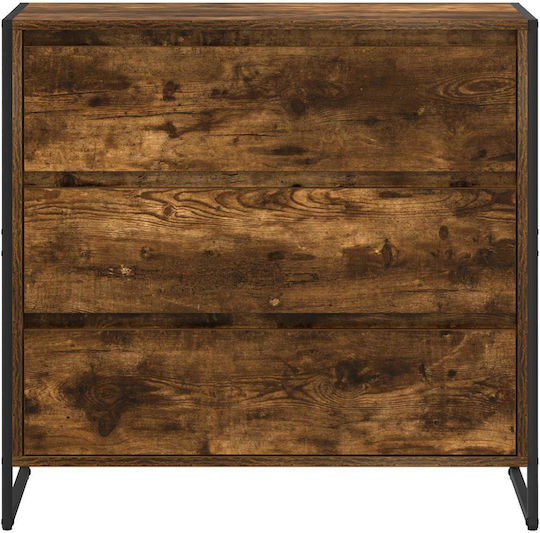 Wooden & Metallic Chest of Drawers Smoked Oak 79x36x75.5cm