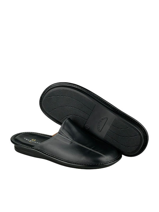 Men's Leather Slippers Black