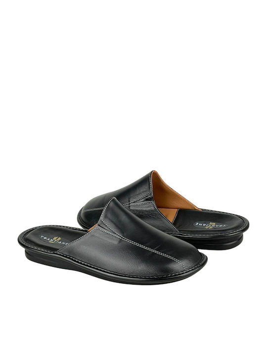 Men's Leather Slippers Black
