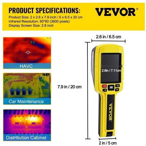 Vevor YHW3600PIXELSR71KV0 Handheld Thermal Camera mit Bildschirm 2.8" für Temperaturen von -20°C bis 500°C