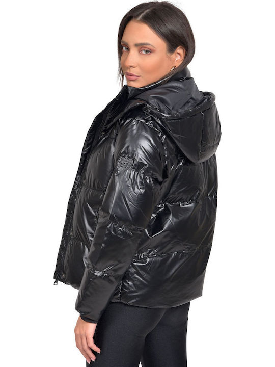 Kurz Damen Puffer Jacke für Winter Schwarz