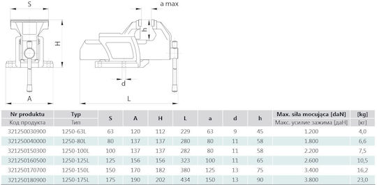 Bison Fixed Vise Made of Cast Iron with Maximum Opening 175mm