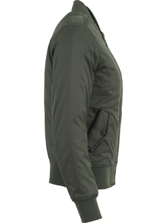 Women's Short Bomber Jacket for Winter Olive