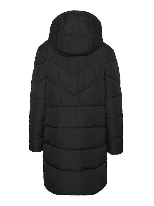 Women's Long Puffer Jacket for Winter with Hood Black