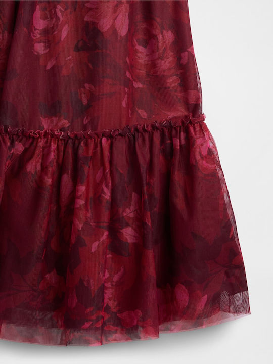 Mädchenkleid Kurzärmelig Tüll Blumen Rosa