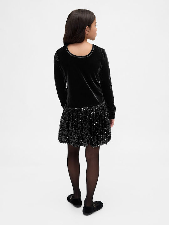 Kinderkleid Langärmelig mit Pailletten Set aus 2 mit Deckel Schwarz