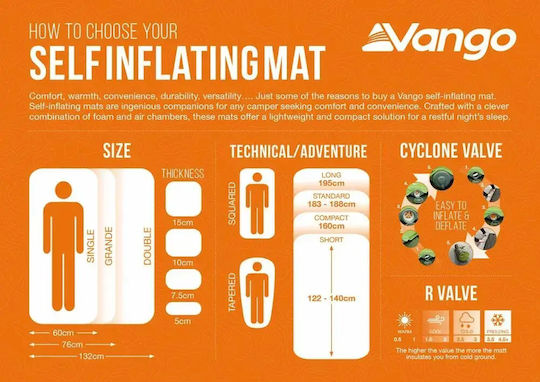 Vango Trek Pro 3 Self-Inflating Single Camping Sleeping Mat Thickness 3cm in Green color