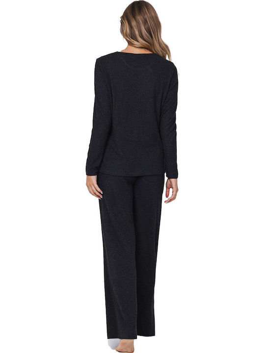 Pastunette Winter Damen Pyjama-Set Schwarz