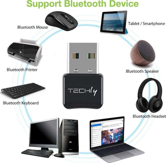 Techly USB Bluetooth 5.0 Adapter με Εμβέλεια 10m (IDATA USB-BLT5)