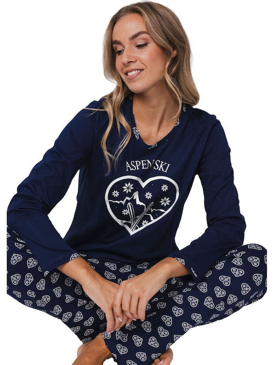 Pastunette Winter Damen Pyjama-Set Marineblau
