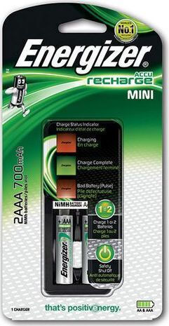 Energizer ACCU Recharge Mini Ladegerät 2 Batterien Ni-MH Größe AA/AAA Set mit 2x AAA 700mAh