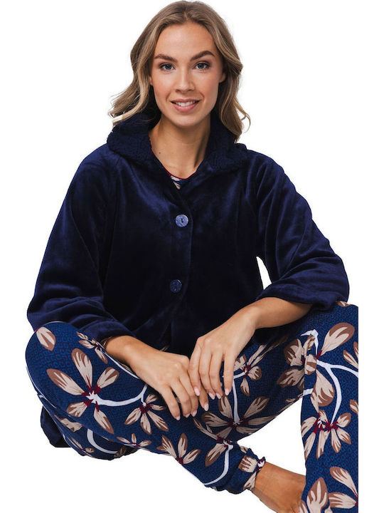Pastunette Winter Women's Robe Navy Blue