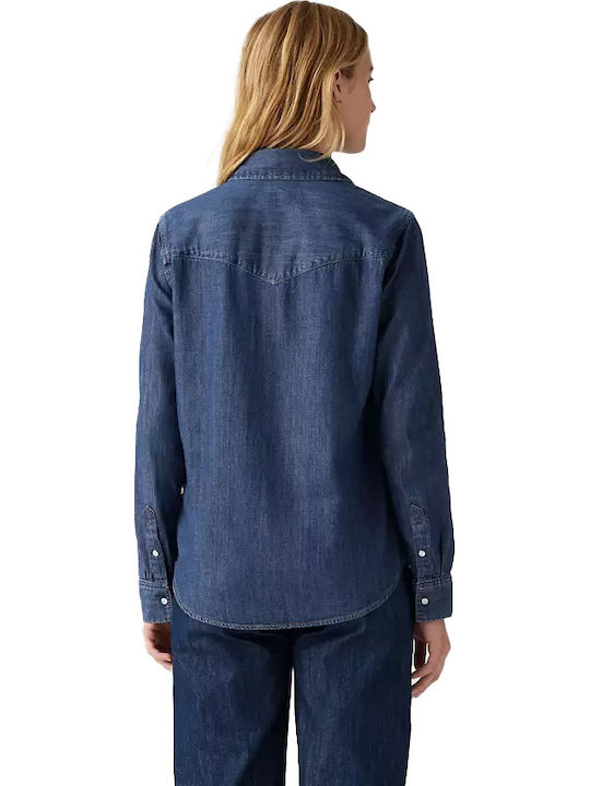 Western Women's Denim Long Sleeve Shirt Blue