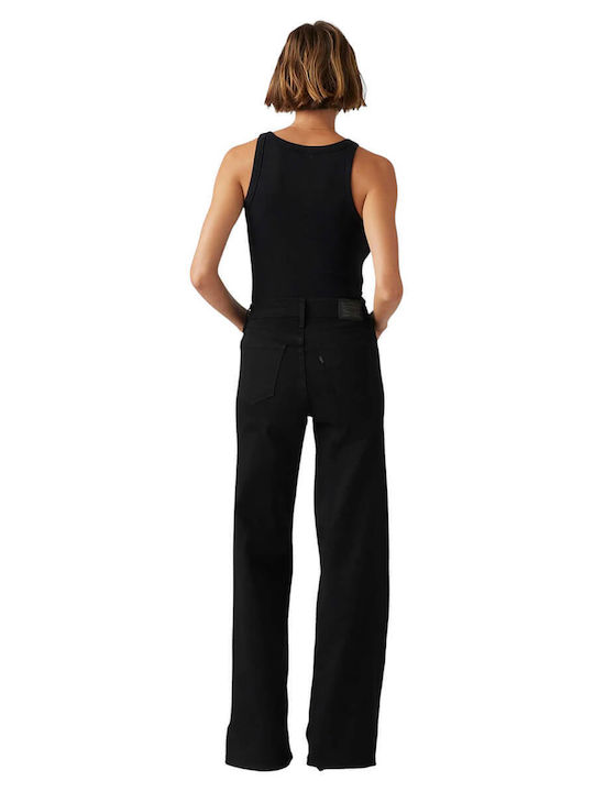 Ribcage Women's Jean Trousers in Wide Line Black