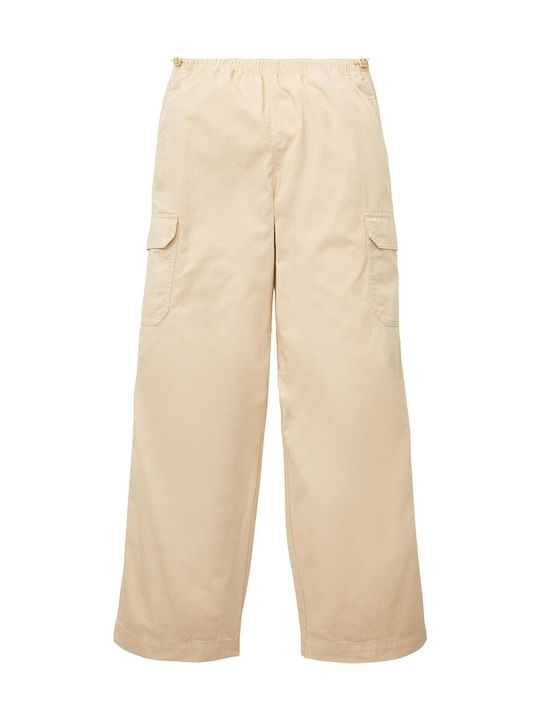 Damen Stoff Cargo Hose mit Gummizug in Geradem Schnitt Beige
