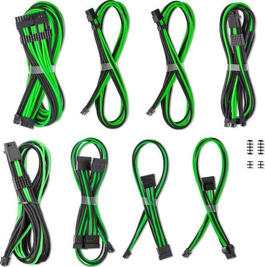 Cablemod C-Serie Pro Modmesh Gesleevtes 12v-2x6 12vhpwr Dual Stealthsense Kabelkit Corsair Typ 4 Rm Black Label Rmi Rmx Schwarz Grün Cm-pcsr-16x2kit-nkklg-r-ss