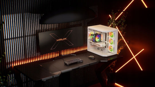 Krux Empero Gaming Midi Tower Κουτί Υπολογιστή με Πλαϊνό Παράθυρο και ARGB Φωτισμό Λευκό