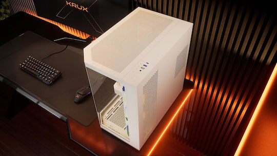 Krux Empero Gaming Midi Tower Κουτί Υπολογιστή με Πλαϊνό Παράθυρο και ARGB Φωτισμό Λευκό
