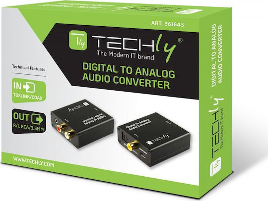 Techly Converter Toslink Coaxial RCA 3.5mm Male to Toslink Coaxial RCA 3.5mm Female Piece 1 361643