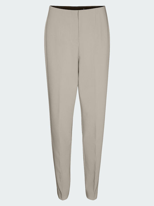 Women's High-waisted Fabric Trousers Tapered Line Beige