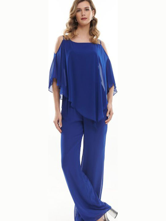 Damen Stoff Hose mit Gummizug Blau