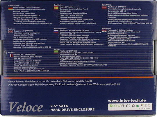 Inter-Tech Veloce GD-25612 Θήκη για Σκληρό Δίσκο 2.5" SATA III με σύνδεση USB 3.0