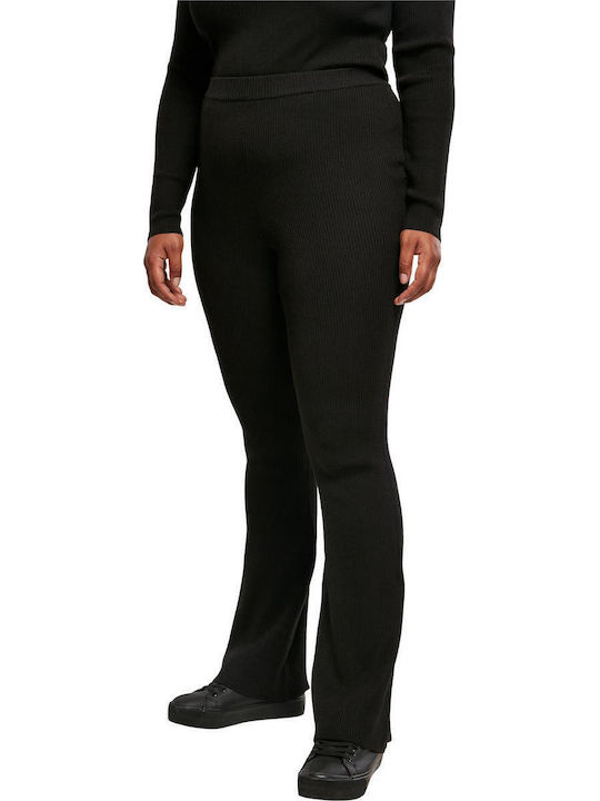 Women's High-waisted Fabric Trousers Flared with Elastic Bootcut Fit Black
