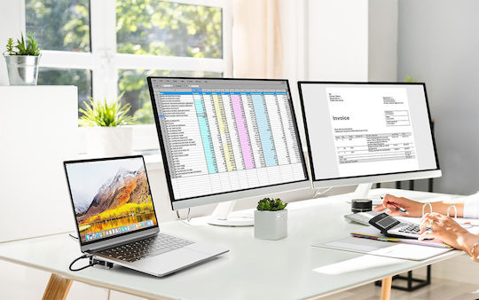 Manhattan USB-C Docking Station με HDMI 4K PD Ethernet και σύνδεση 2 Οθονών Γκρι (190398)