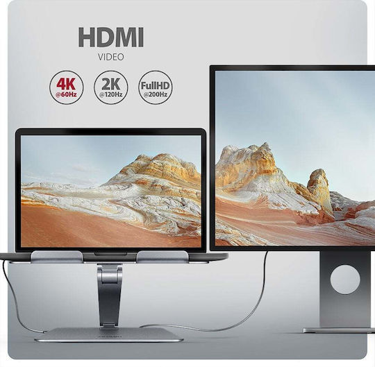 Axagon USB-C Dockingstation mit HDMI 4K PowerDelivery Ethernet Silber