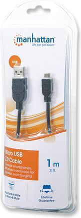 Manhattan Regular USB 2.0 spre micro USB Cablu Negru 1m (393874) 1buc