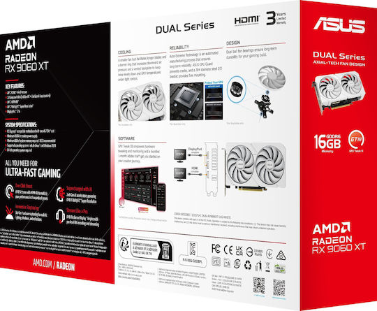 Asus Radeon RX 9060 XT 16GB GDDR6 Dual White Placă Grafică