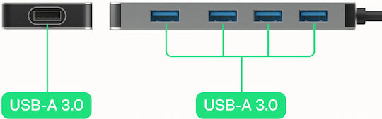 Green Cell Hub 4 Θυρών με σύνδεση USB-A Ασημί