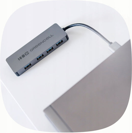 Green Cell Hub 4 Θυρών με σύνδεση USB-A Ασημί