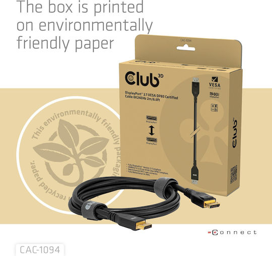 Club3D Cable DisplayPort male - DisplayPort male 2m Μαύρο (CAC-1094)