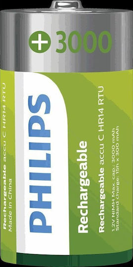 Philips Επαναφορτιζόμενες Μπαταρίες C Ni-MH 3000mAh 1.2V 2τμχ