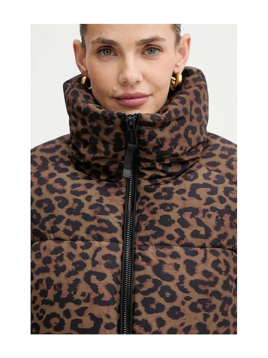 Scurtă Jachetă de femei Puffer Leopard with Gold Coins