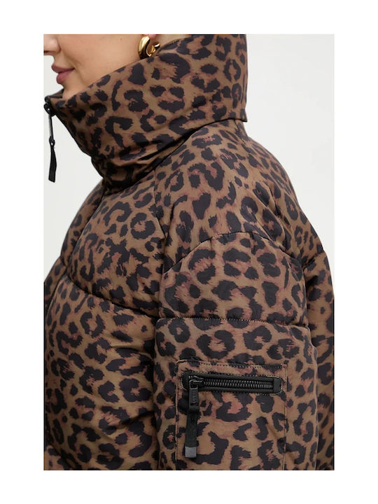 Scurtă Jachetă de femei Puffer Leopard with Gold Coins
