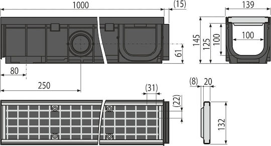 Rigola Ext.100mm Plastic Frame Si Gra.c Galv.cl.bn125 Avz102-r103