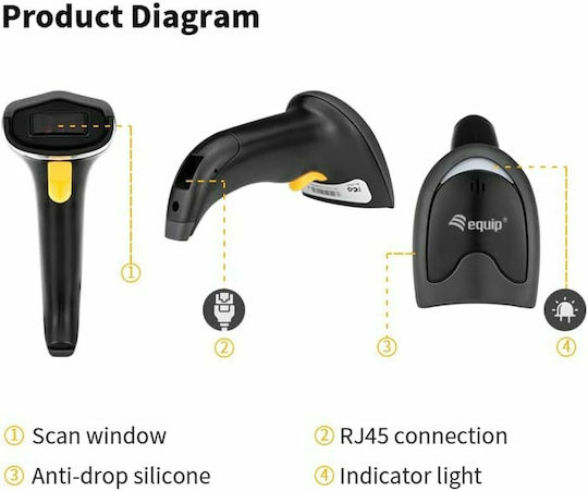 Equip Handheld Scanner Wired with 2D and QR Barcode Reading Capability