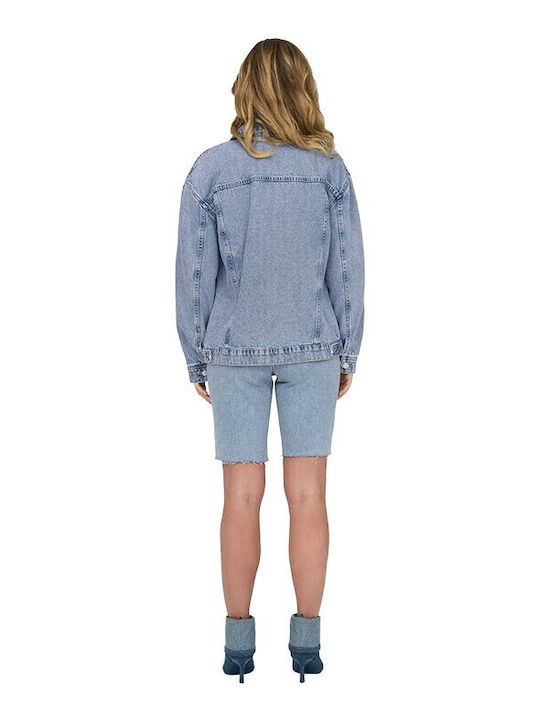 Μακρύ Γυναικείο Τζιν Μπουφάν Light Blue Denim