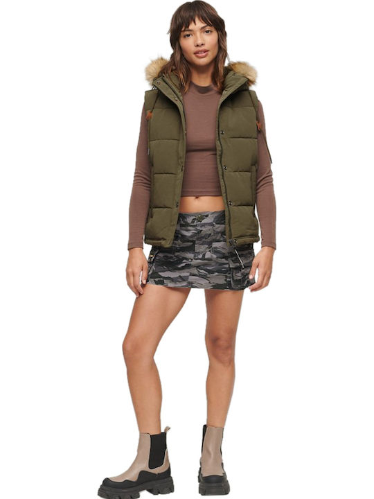 D3 Ovin Everest Faux Women's Short Puffer Jacket for Winter Khaki