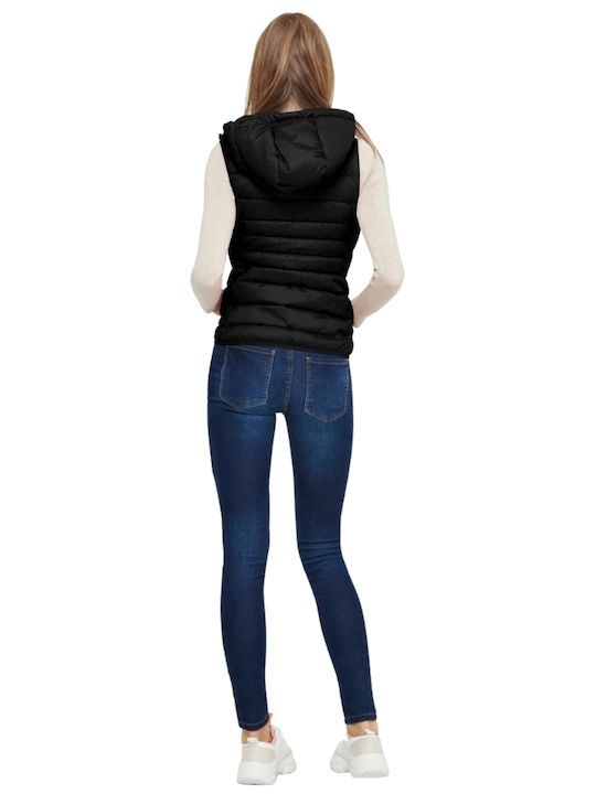 Women's Short Puffer Jacket for Winter with Hood Black-Black