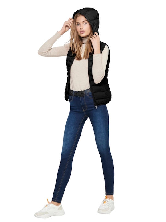 Women's Short Puffer Jacket for Winter with Hood Black-Black
