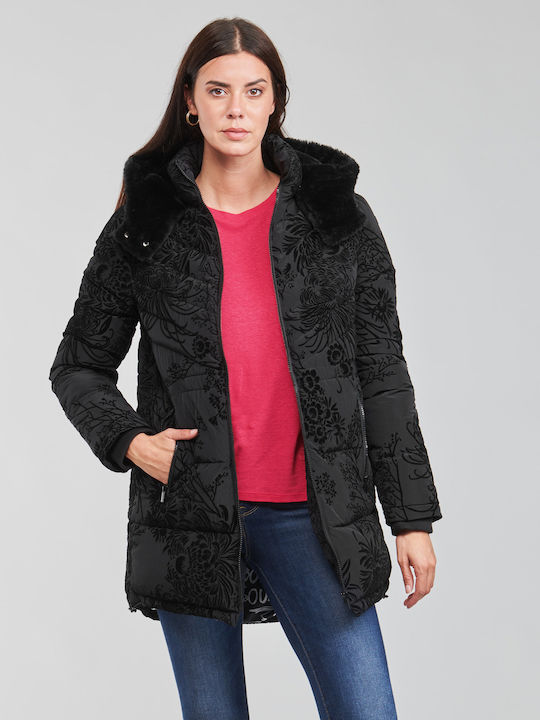 Japan Women's Long Puffer Jacket for Winter with Hood Black